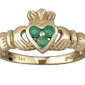 Solvar Emerald Heart Claddagh Ring, 14K Gold